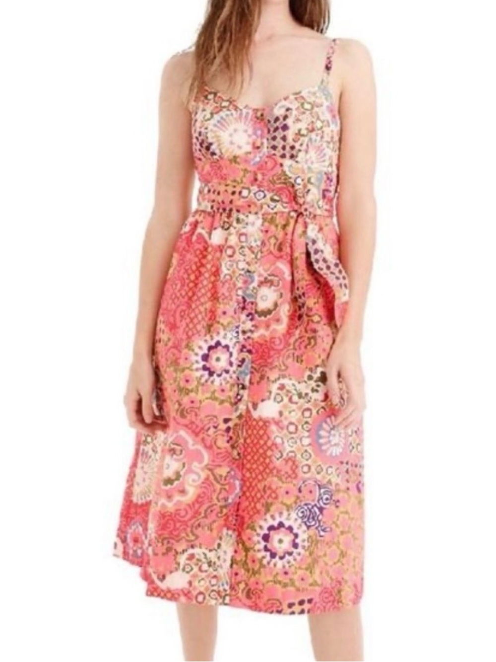 J Crew - Vibrant Pink Floral Printed Sundress. 100% Cotton, has pockets, boho
